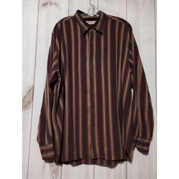 Tommy Bahama Shirt Men's‎ Extra Large 100% Silk Purple Button Front Long Sleeve - Picture 1 of 10